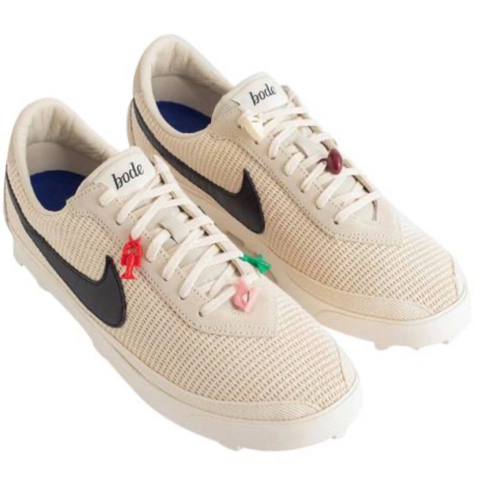 Nike women Cream Mesh Sneakers with Black Swoosh and Color Charms